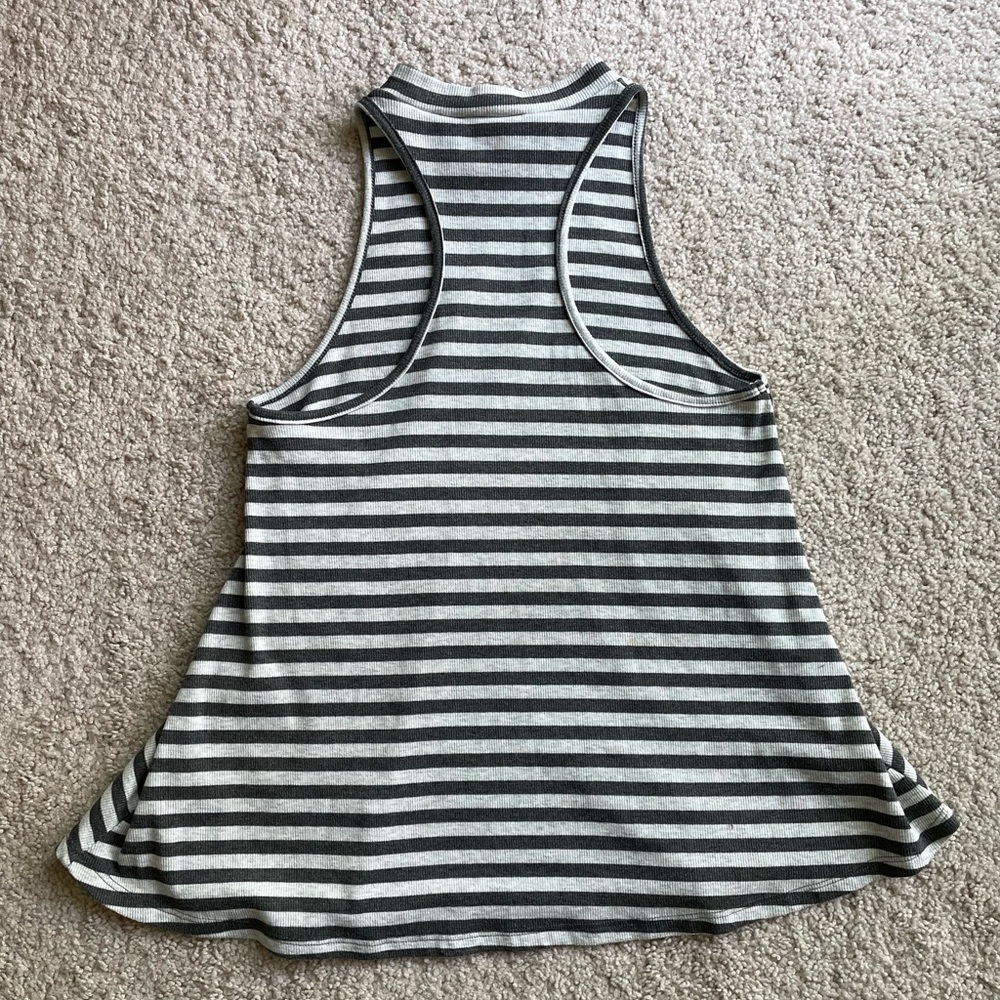 Altar’d State Gray Stripes Mock-Neck Ribbed Racerback Sleeveless Top Size Small - Picture 9 of 10